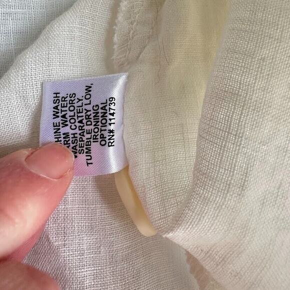 FLAX Size P Petite 100% LINEN Button Front Boxy Top Cream Jacket Minimalist - Picture 6 of 6